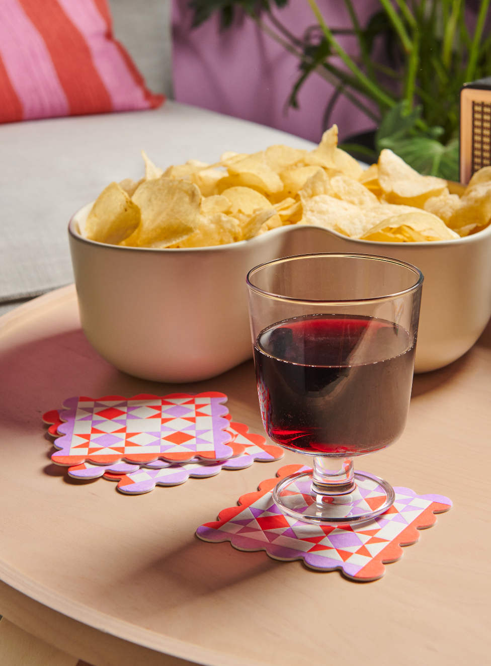 Letterpress Reusable Vellum Coasters—Mod Quilt: Red/Pink