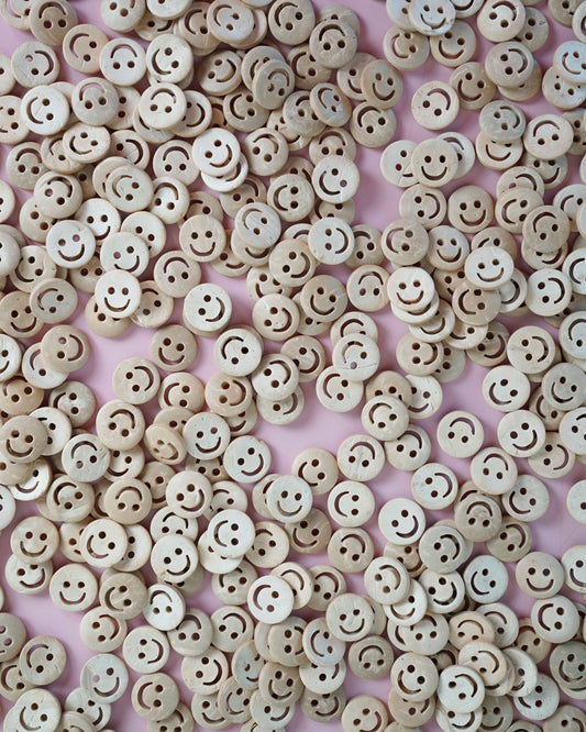 Smiley Face 1/2" Wood Buttons: Set of 12