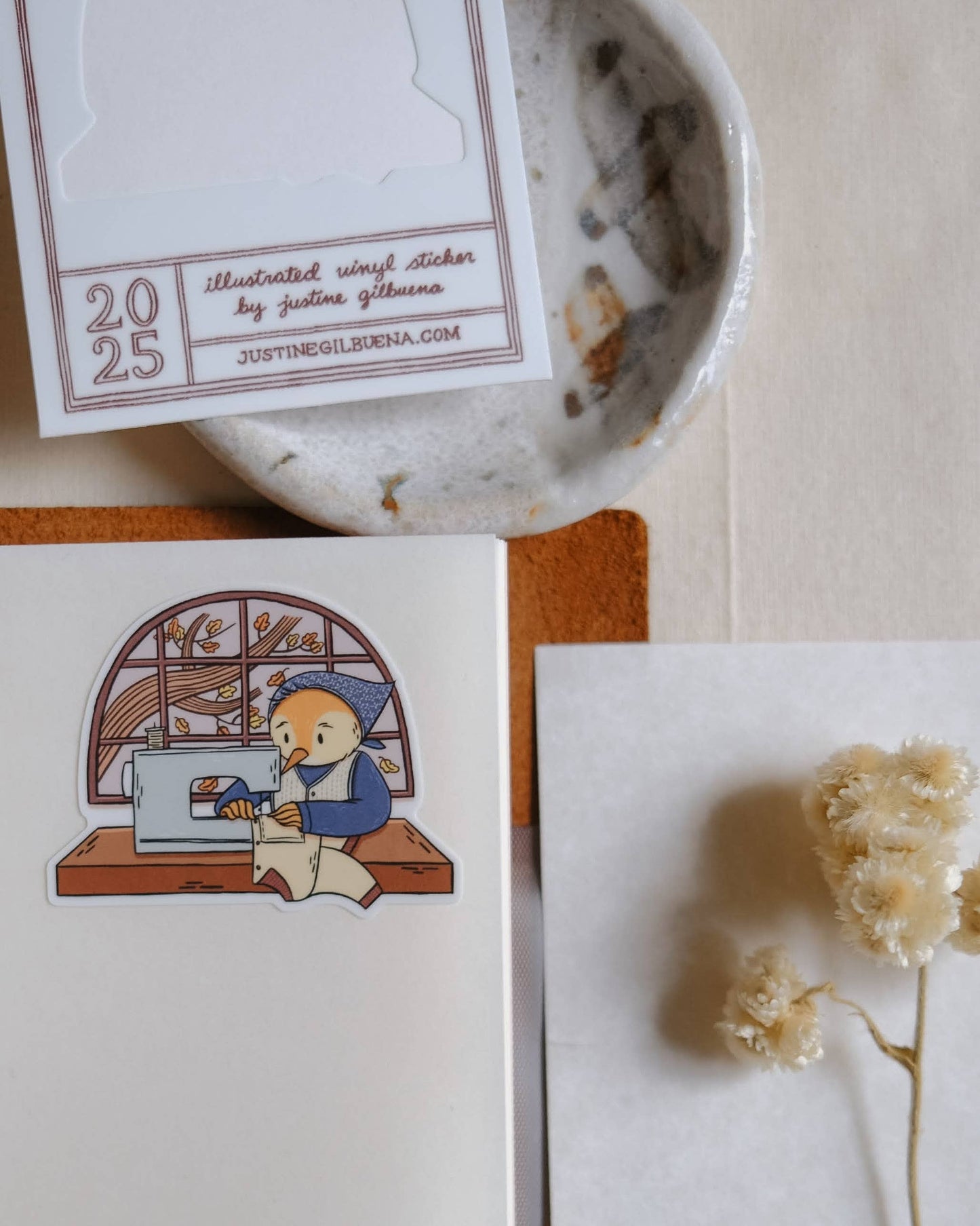 Sewing Bird Matte Vinyl Sticker
