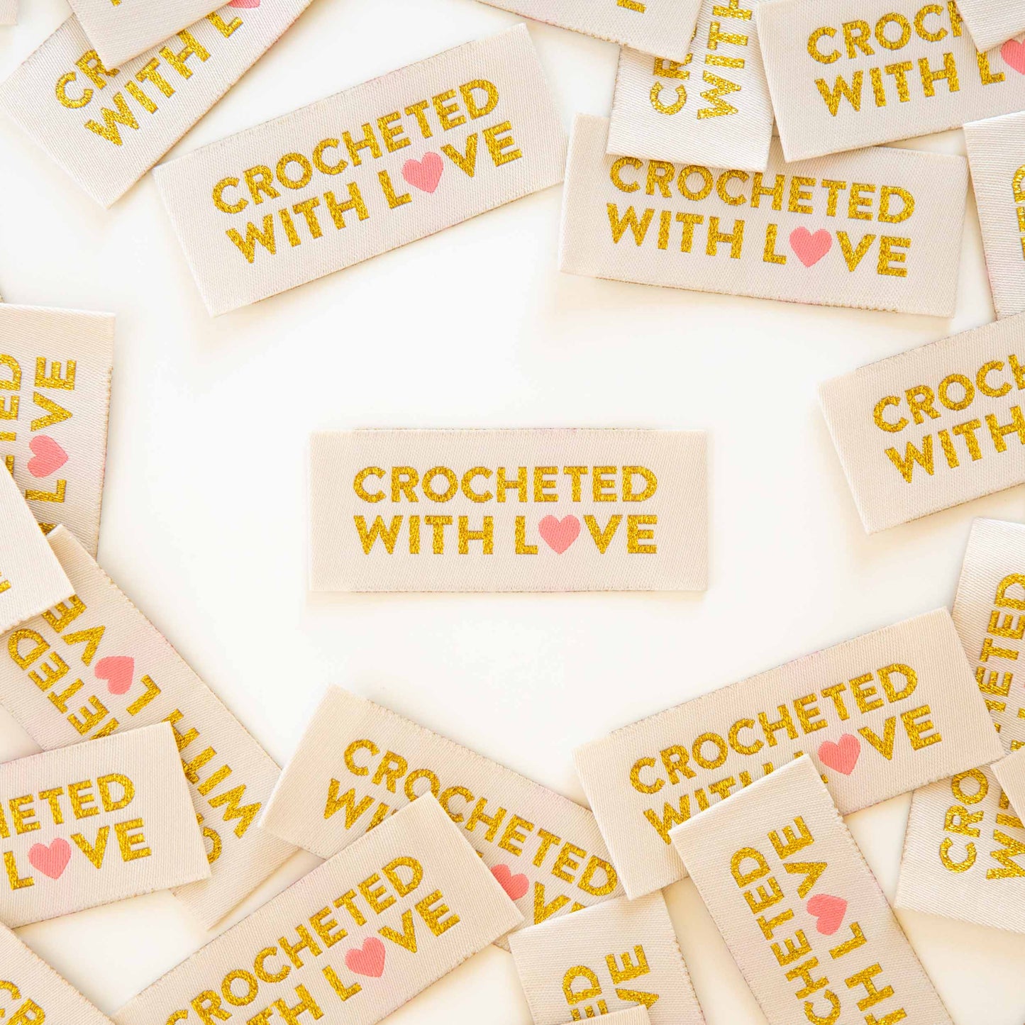 Crocheted with Love Woven Labels - Woven Sewing Label Tag