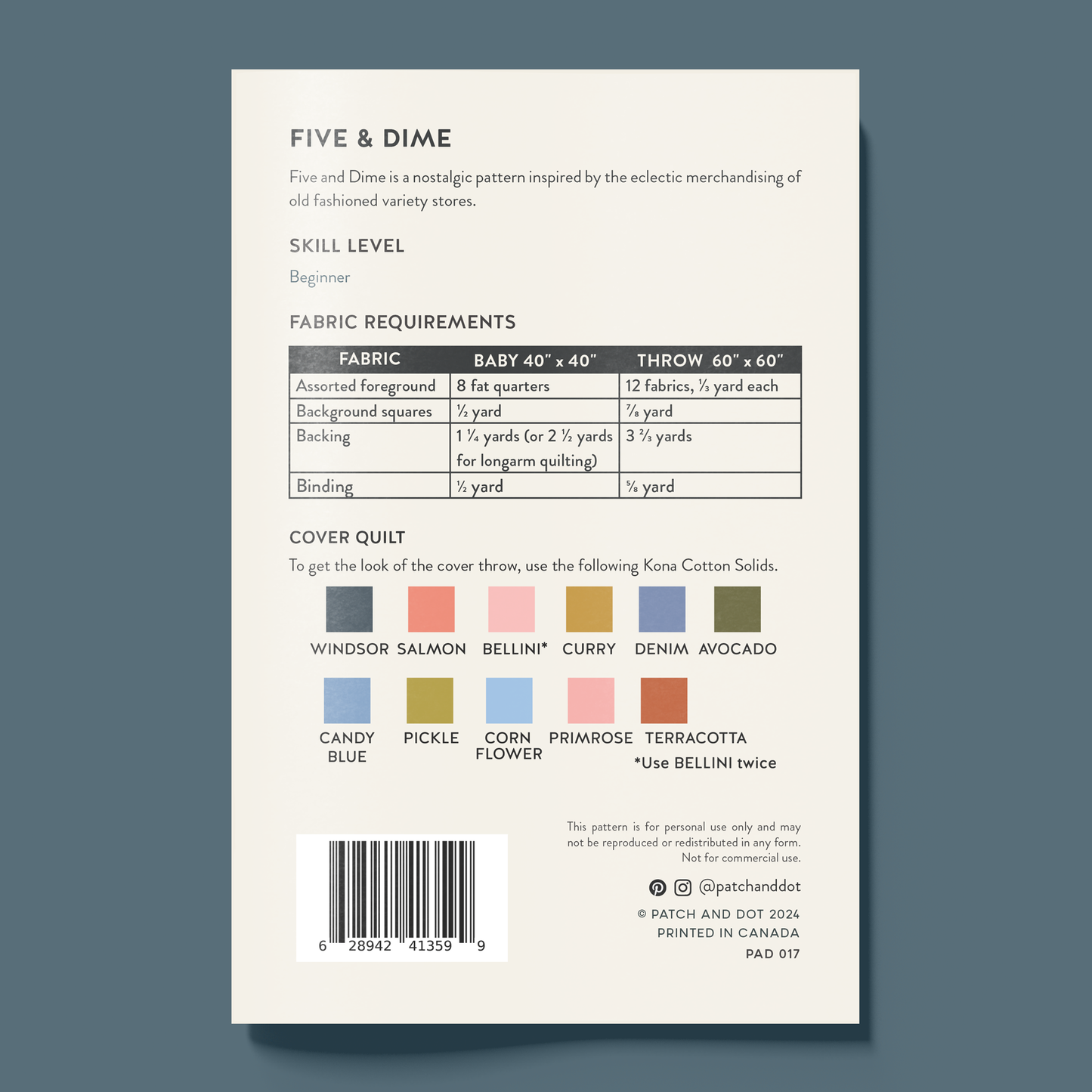 Five and Dime Printed Quilt Pattern