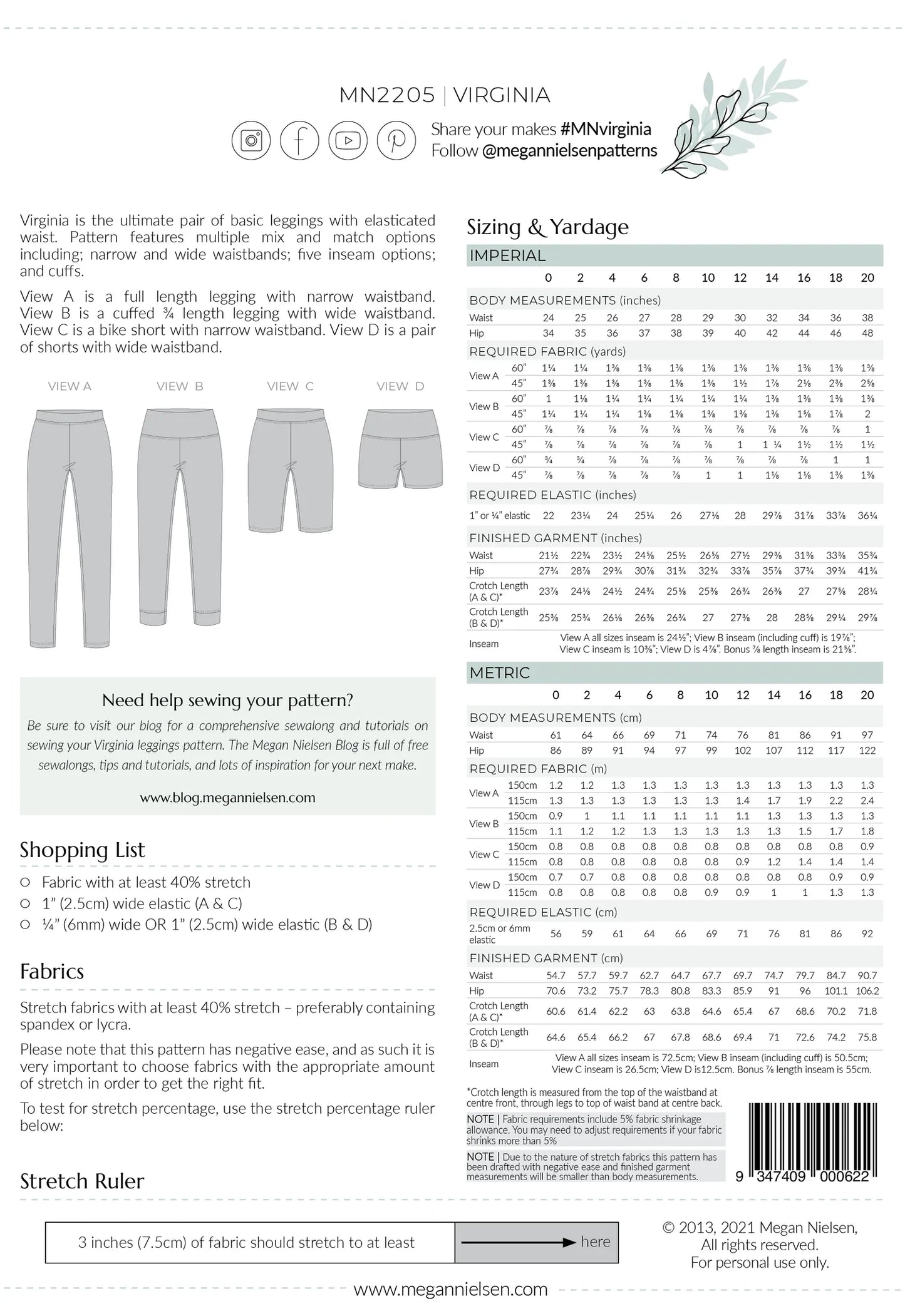 Virginia Legging and Bike Short- paper pattern