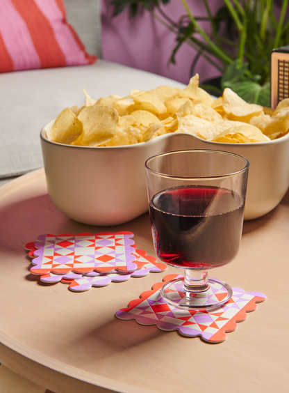 Letterpress Reusable Vellum Coasters—Mod Quilt: Red/Pink