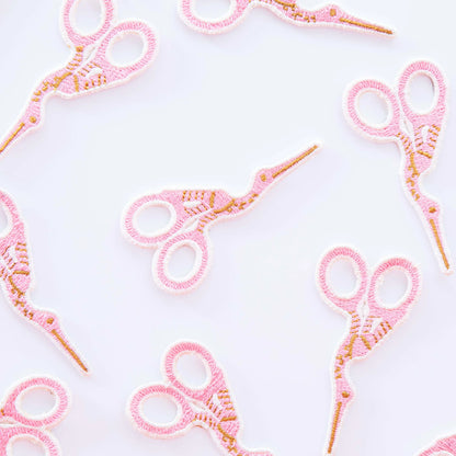 Pink Stork Scissor Iron-On Patch