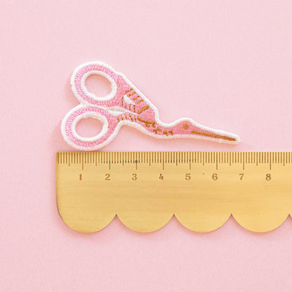 Pink Stork Scissor Iron-On Patch