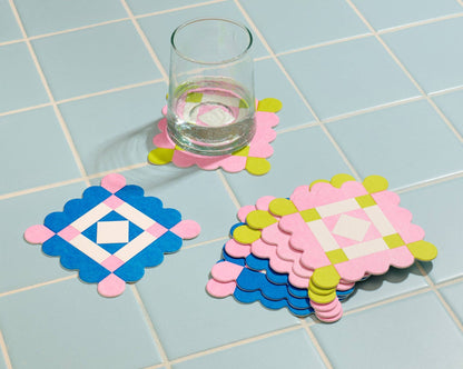 Letterpress Reusable Vellum Coasters—Liebchen Quilt Pink Gre