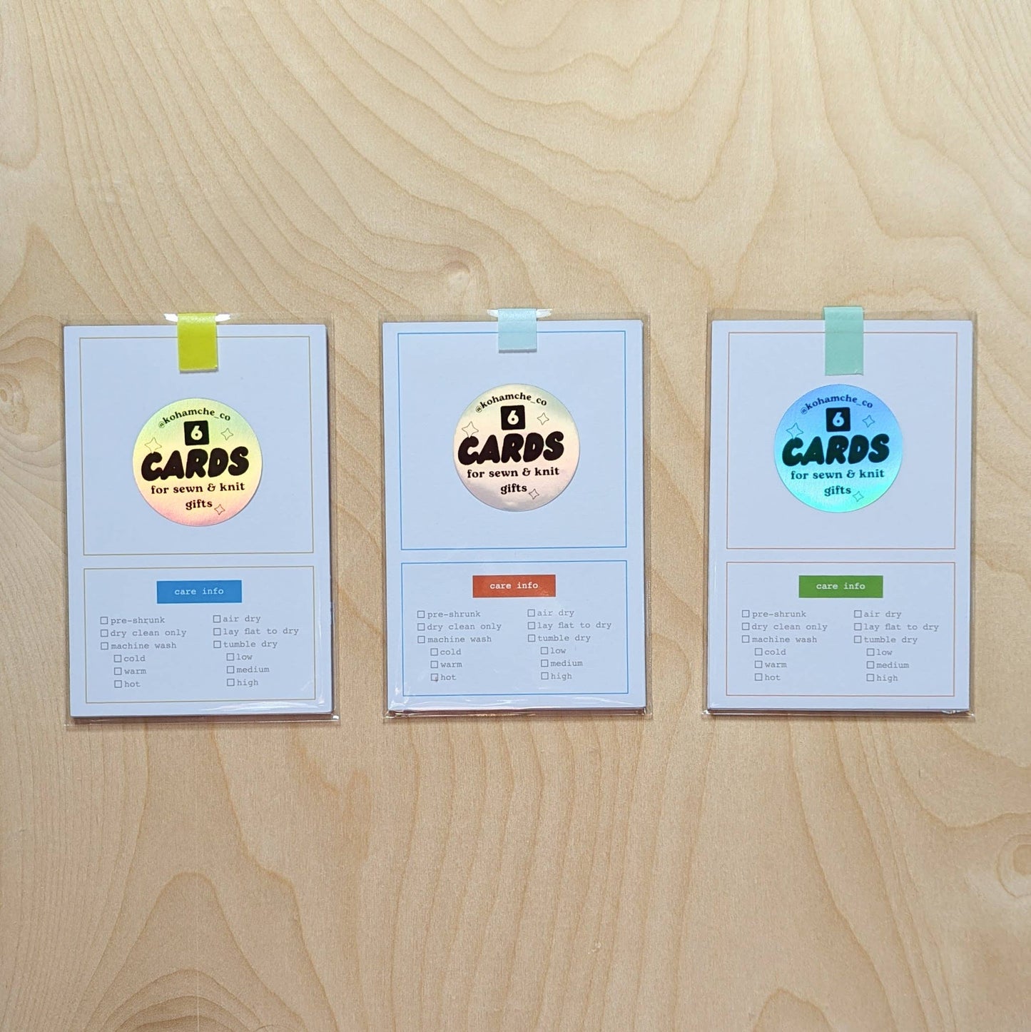 Cards with Care Instructions for Knit & Sewn Gifts: Blue