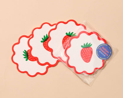 Letterpress Reusable Vellum Coasters—Strawberry (Fruit, Red)