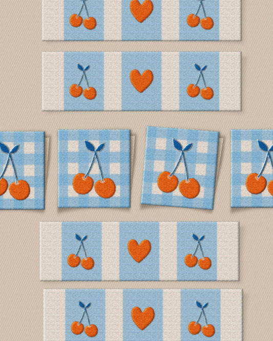 Cherries Square and Rectangle Garment Labels: Set of 8