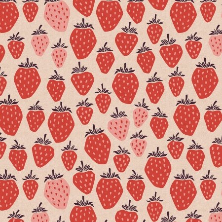 Queen of Berries in True Red Unbleached Canvas Fabric