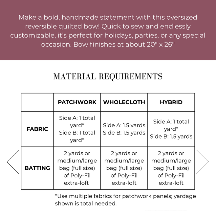 The Big Giant Reversible Quilted Bow PAPER PATTERN