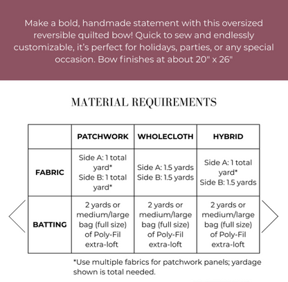 The Big Giant Reversible Quilted Bow PAPER PATTERN