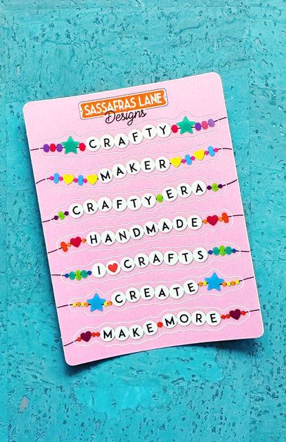 Friendship Bracelet Sticker Sheets: Crafty Themed (pink)