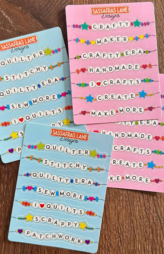 Friendship Bracelet Sticker Sheets: Quilty Themed (blue)