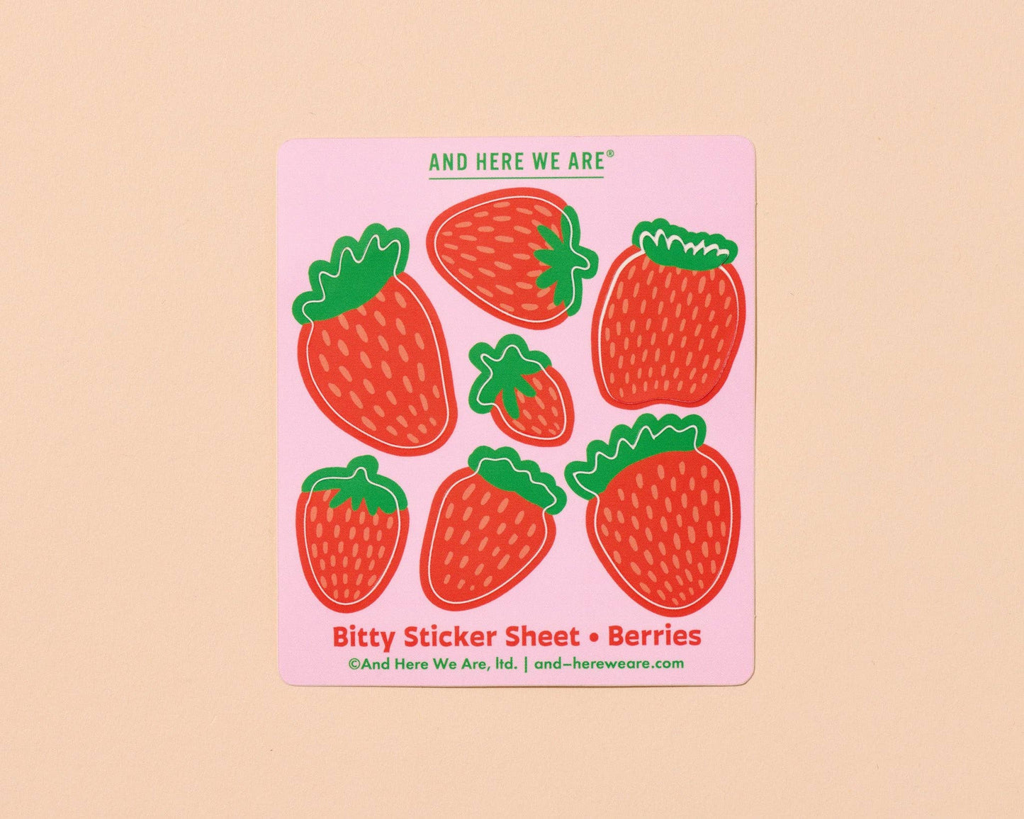 Bitty Vinyl Sticker Sheet—Strawberries (7 little stickers)