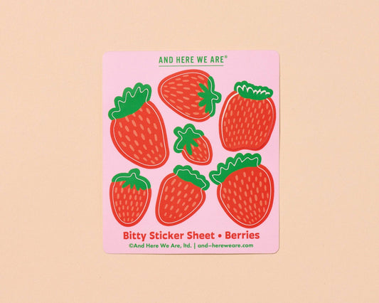 Bitty Vinyl Sticker Sheet—Strawberries (7 little stickers)