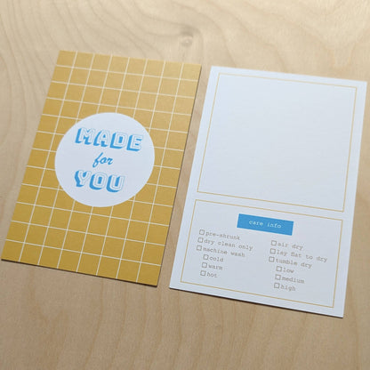 Cards with Care Instructions for Knit & Sewn Gifts: Blue