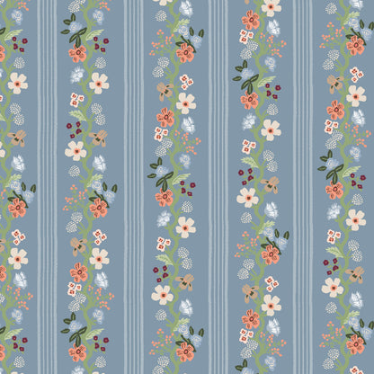 Floral Trellis Stripe in Slate