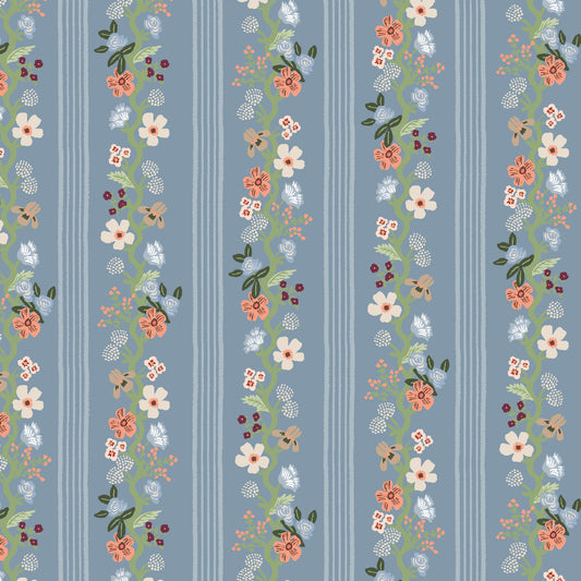 Floral Trellis Stripe in Slate