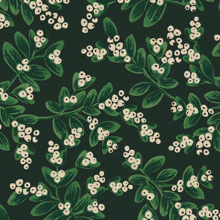 Mistletoe in Evergreen Unbleached Canvas Fabric