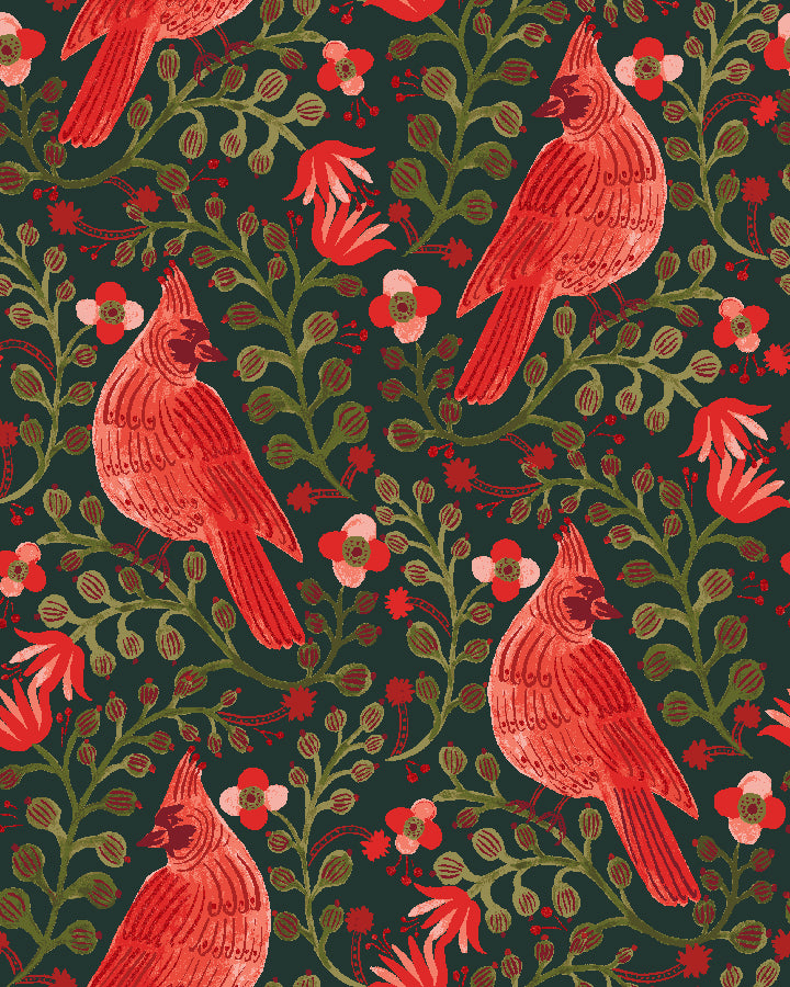 Cardinals in Evergreen Metallic