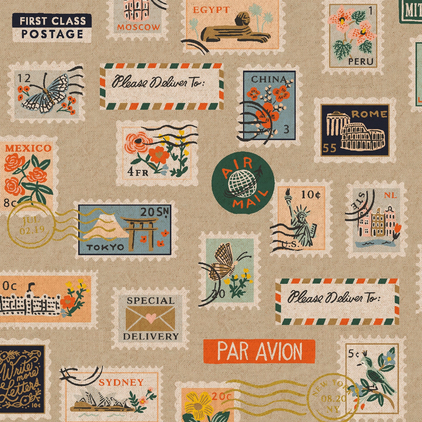 Postage Stamps in Natural Unbleached - CANVAS