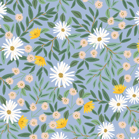 Daisy Fields in Blue Canvas Metallic Fabric