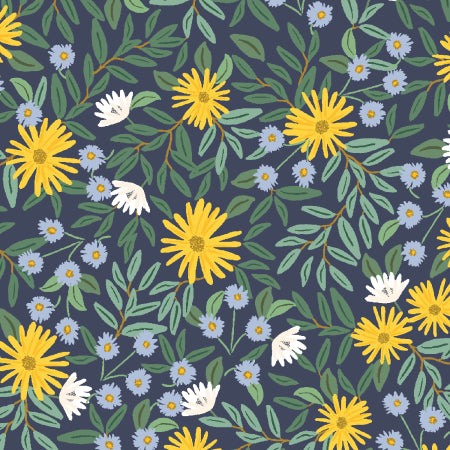 Daisy Fields in Navy Canvas Metallic Fabric
